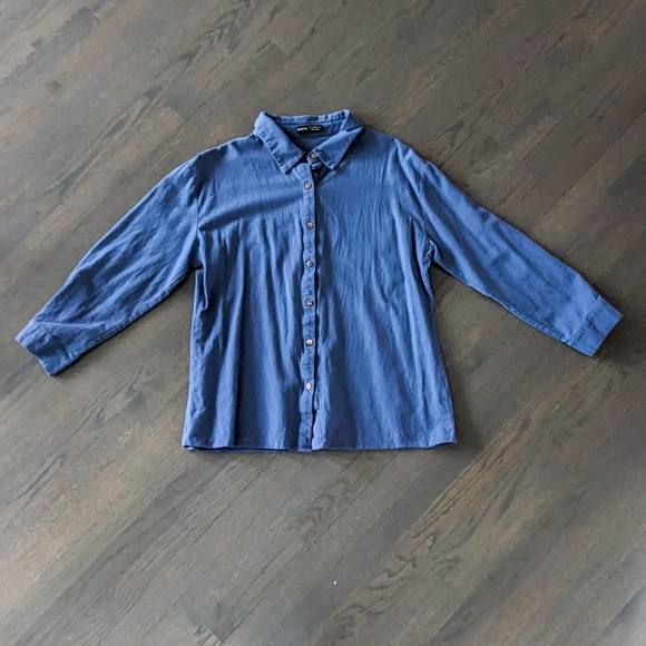 SHEIN Women's Pocket Front Button Up Shirt, Dusty Blue, 8/10 - Picture 2 of 6